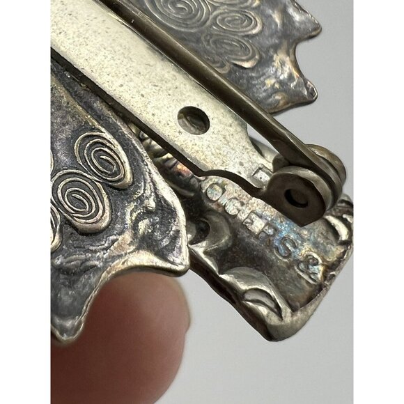 Vintage Rogers Signed Angel Brooch Pin Silver Plate Red Stone 1.5” Floral Bow - Picture 2 of 7